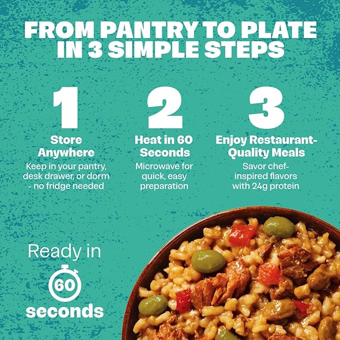 Born Simple Ready to Eat Meals with Sporks, Teriyaki Chicken Bowl, Improved Recipe - 20g Protein, Prepared Meal, Microwavable Entree, 11 oz (Pack of 6)