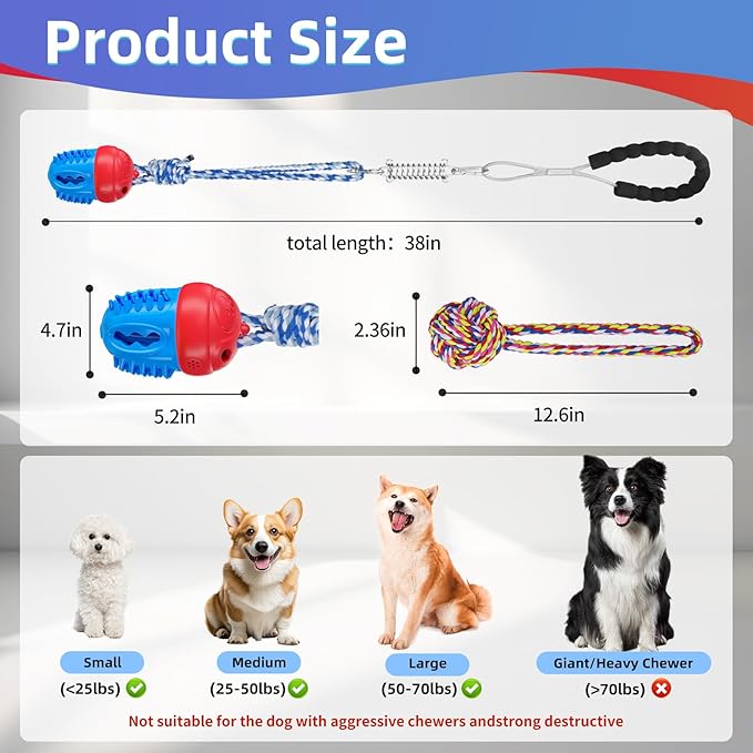2pcs Dog Tug Toy with Handle - Indestructible Interactive Toy for Aggressive Chewers,Sound Dog Rope Training Toys for Medium & Small Dogs to Keep Them Busy,Red