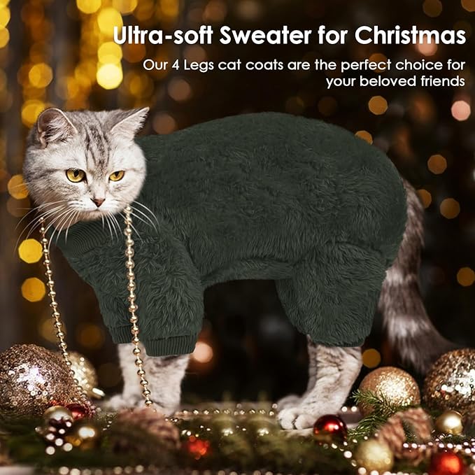 SUNFURA Sphynx Hairless Cat Sweater, Full Body Warm Fleece Sweaters with Sleeves for Cats, Soft Turtleneck Cat Clothes, Cozy Pullover Pajamas for Hairless Cats Devon, Donskoy, Army Green M