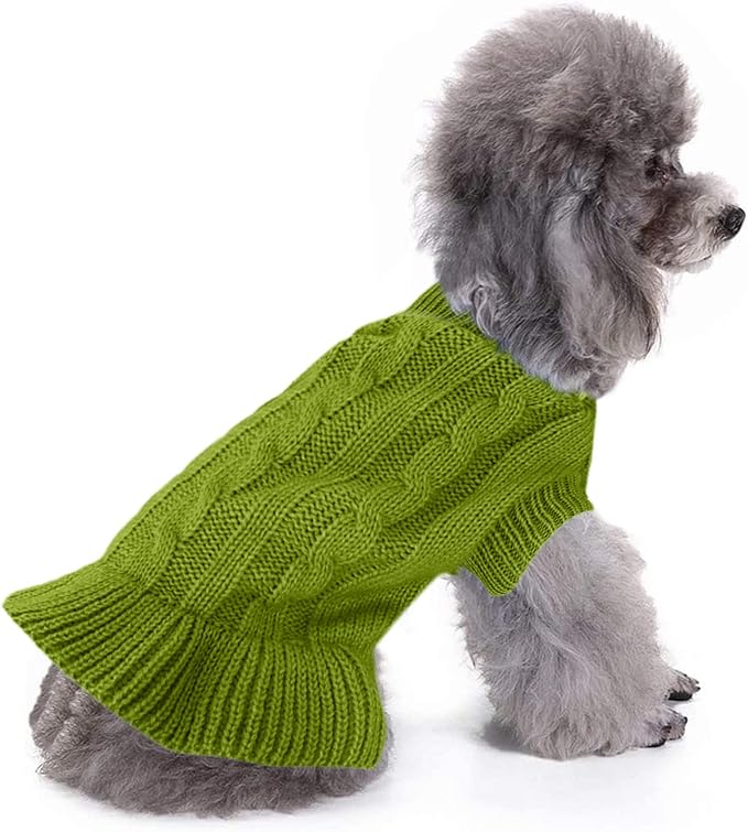 CHBORCHICEN Small Dog Sweaters Knitted Pet Cat Warm Dog Sweatshirt Winter Clothes Kitten Puppy Sweater (M, Dress-Light Green)