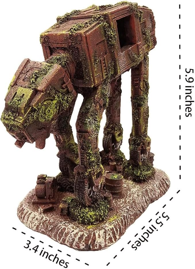 SLOCME Aquarium at-at Imperial Walker Decorations - Fish Tank Resin Robot Tropical Betta Fish Hide Cave Ornament