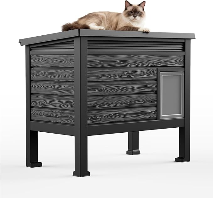 Outdoor Cat House,Weatherproof Feral Cat Shelter with Rasied Floor &Windscreen,Insulated Outdoor Cat House for Feral Cats,Rabbits,Multiple Small Animals(Black)