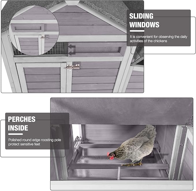 Chicken Coop with Nesting Box, Wooden Chicken House Outdoor with Leakproof Pull Out Metal Tray, Small Chicken Coops with Weatherproof Roof for 3 Chickens