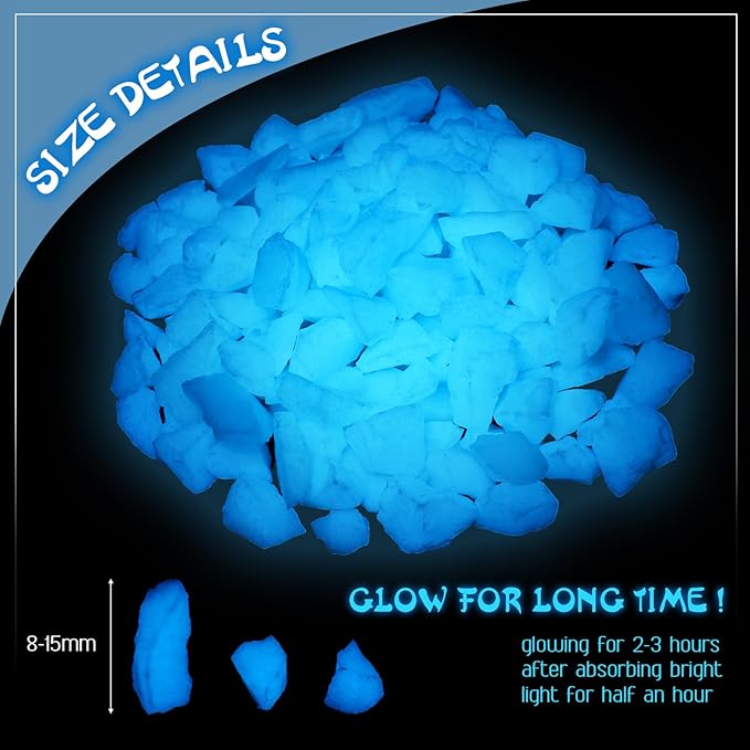 Wesiti Glow in The Dark Gravel, Fluorescent Glow in The Dark Rocks Decorations Fish Tank Rocks Decorative Aquarium Gravel Stones for Garden Room Planter Aesthetic, 300g/ 0.66lb (Sky Blue, 8-15 mm)