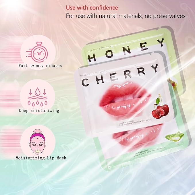 30Pcs Collagen Crystal Lip Masks, Honey & Cherry & Aloevera Lip Care Gel Pads Treatment, Moisturizing & Reducing Chapped, Anti-Aging & Wrinkles Lip Patches, Remove Dead Skin
