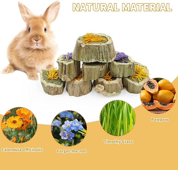 Rabbit Chew Toys, Bunny Treats with Papaya Wood and Other Natural Material, Chew Toys for Rabbit, Hamster, Chinchilla, Guinea Pig and Other Small Pets, Guinea Pig Toys (3.5oz/100g)