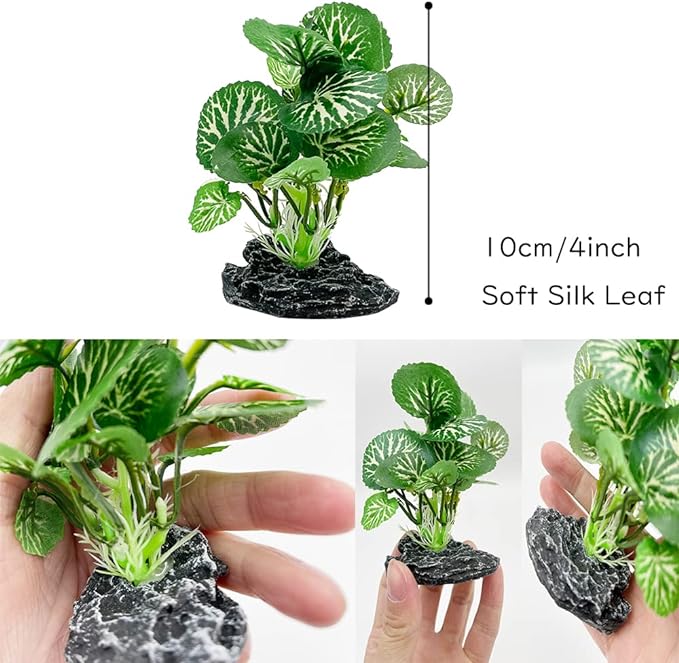 Smoothedo-Pets Aquarium Plants Betta Fish Tank Decorations 4inch/2pcs Soft Silk Artificial Plant Goldfish Waterscape Fish Hides Snake Tank/Reptiles Plants(A-2pcs Set/Green)