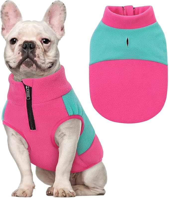 Queenmore Fleece Sweater Vest Jacket for Dogs, Pet Sweatshirt Winter Clothes for Boys Or Girls, Large Medium Small Sizes, Fuchsia/Mint, S