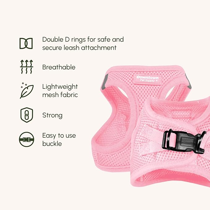 Downtown Pet Supply Step in Dog Harness for Large Dogs - Adjustable, Escape Proof Dog Harness with Reflective Trim - All-Weather, Fast-Drying Padded Mesh Fabric - Baby Pink, XL