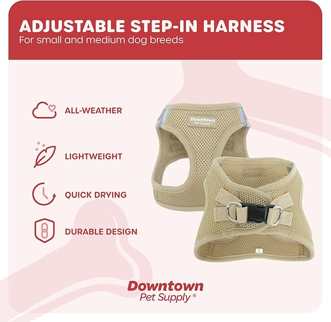 Downtown Pet Supply Step in Dog Harness No Pull, X-Large, Khaki - Adjustable Harness with Padded Mesh Fabric and Reflective Trim - Buckle Strap Harness for Dogs