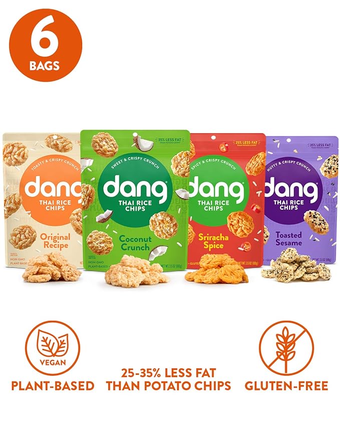 Dang Thai Rice Chips | Gluten Free, Soy Free & Preservative Free Rice Crisps, Healthy Snacks Made with Whole Foods (Variety Pack, 3.5 Ounce (Pack of 6))