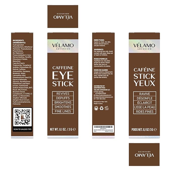 VELAMO ADVANCED Caffeine & Retinol Eye Stick Duo: Energizing & Renewing AM/PM Under Eye Balms for Dark Circles, Puffiness & Wrinkles - Travel Essentials, Portable & Perfect for On-the-go Use