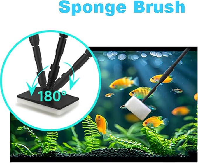 Carefree Fish 6IN1 Aquarium Cleaning Tools Long Handle Adjustable Length 20~36Inches Fish Tank Cleaner Kit Alage Scraper Scrubber Brushes Set