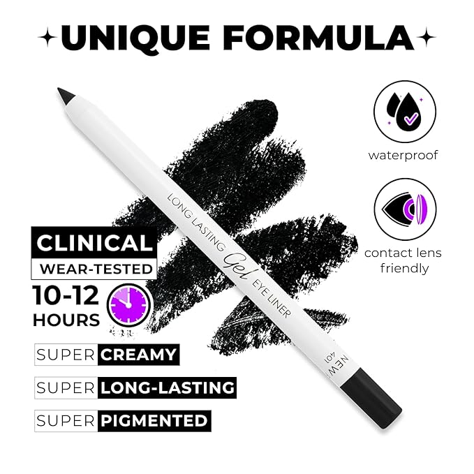 Black Eyeliner, Ultra Long Lasting Gel Eyeliner Pencil, Waterproof Eye Liner, Smudge Proof, Creamy Eye Pencil, Sweat Proof Makeup, Highly-Pigmented (401 Shade)
