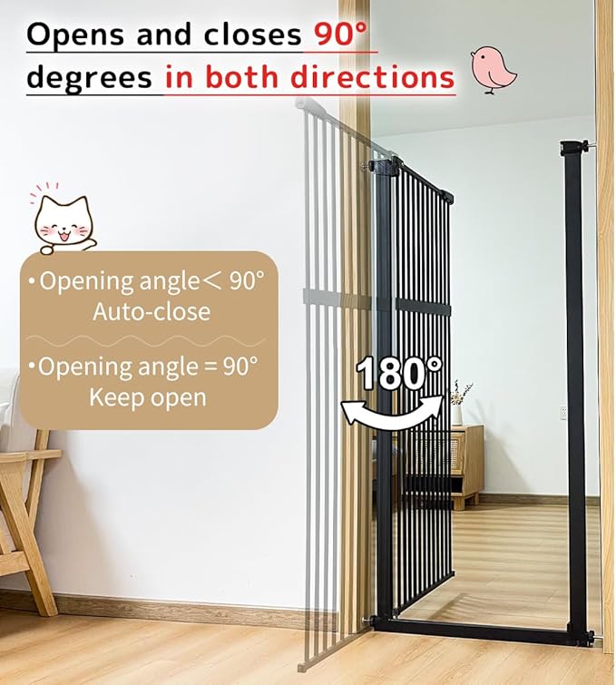 Lumizone Extra Tall Pet Gate 55.12" High Pressure Mounted 38.39"-42.51" Extra Wide (9 Sizes) 1.37" Gap for Cat Dog Stairs Doorway Hallway No Drilling Auto-Close (38.39"-42.51" W, Black)
