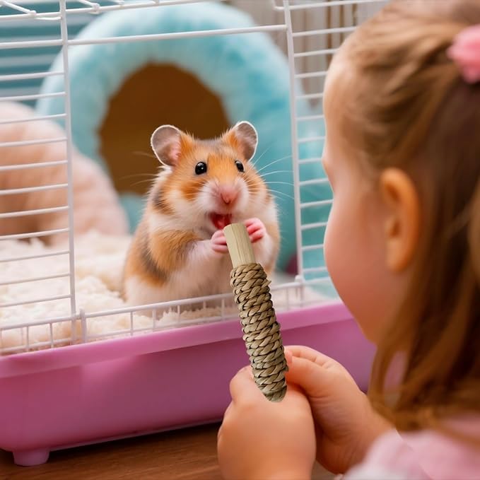 15pcs Rabbits Chew Toy,Natural Seagrass Sweet Bamboo Chew Stick for Small Animals,Bunny Cage Chew Toys and Treats for Guinea Pigs Chinchillas Hamsters Rats