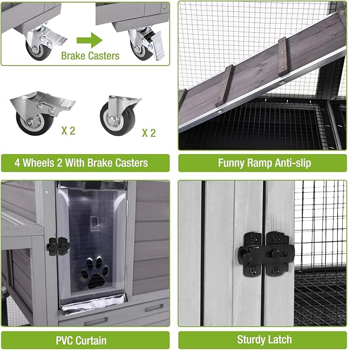 Indoor Rabbit Bunny Hutch Outdoor, Guinea Pig Cages with Removable Bottom Wire Netting - Easy Clean