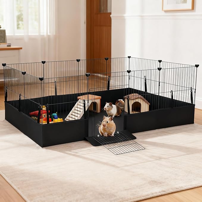 Guinea Pig Cages DIY Small Animal Playpen with Waterproof Liner, Expandable Cage for Guinea Pigs, Metal Wire Yard Fence Rabbit Cage