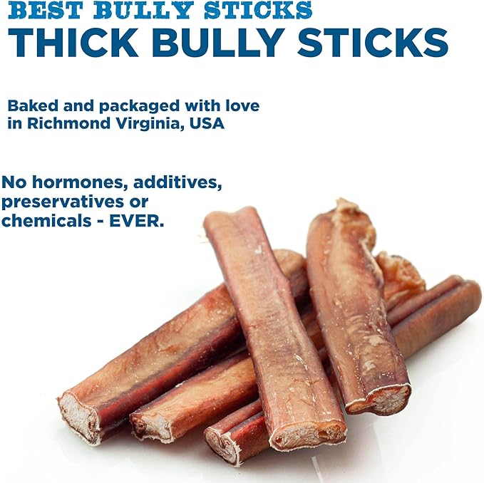 Best Bully Sticks Thick 6 Inch Bully Sticks - 18 Count (Pack of 1) - Natural, Grass-Fed, Single Ingredient, Grain and Rawhide Free, Ideal for Big Breeds