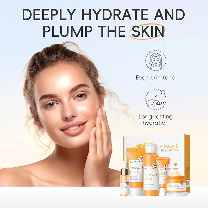 LAIKOU Skin Care Set Vitamin C Women Beauty Gift Sets Skin Care Kit with Cleanser, Toner, Serum, Eye Cream, Face Cream Travel Kit for Women Teen Girls Mom Daughter Birthday TSA-friendly Sizes 5pcs