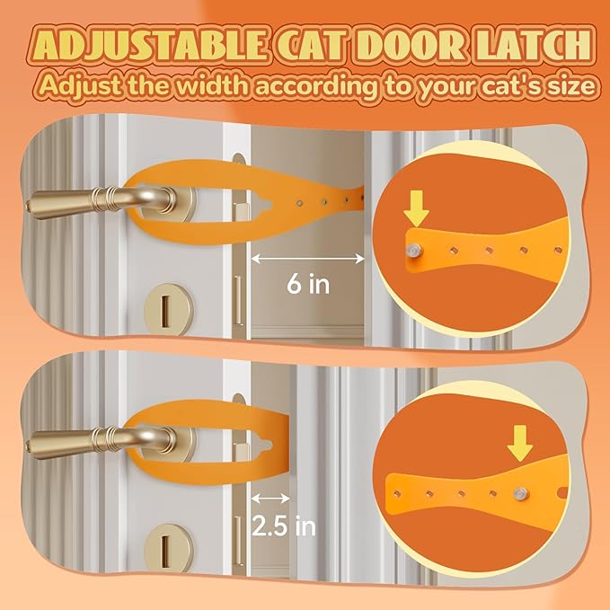 Cat Door Latch, 1 Pcs Cat Door Stopper Pet Door Latch to Keep Dog Out of Litter Box and Food, Door Prop for Cat with 5 Adjustable Size Strap 2.5-6" Wide, No Measuring, Easy to Install, Yellow
