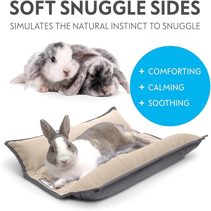 Paw Inspired Snuggle Bunny Bolster Bed for Rabbits, Cats, Dogs, Small Pets, 17x17-Inch Reversible Fleece Flop Bedding with Padded Sides (Gray/Beige)