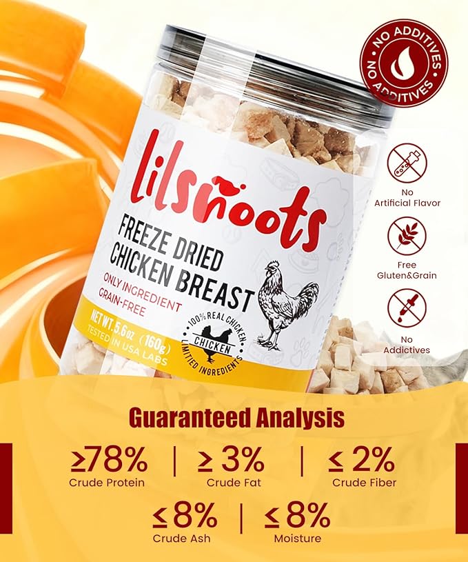 Freeze Dried Chicken Treats for Dogs Cats Single Ingredient Raw Chicken Breast Cube Pet Food Training Treats High Protein Low Fat Weight Control Grain&Gluten&Rawhide Free No Additives 4.6oz