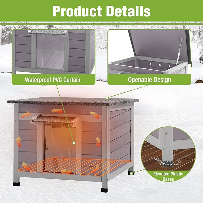 GUTINNEEN Heated Outdoor Cat House Weatherproof Insulated Feral Cat Shelter with Heated Pad and Insulated All-Round Thermal Liner for Outside Cats, Chewproof Cable Design (Winter-Ready)
