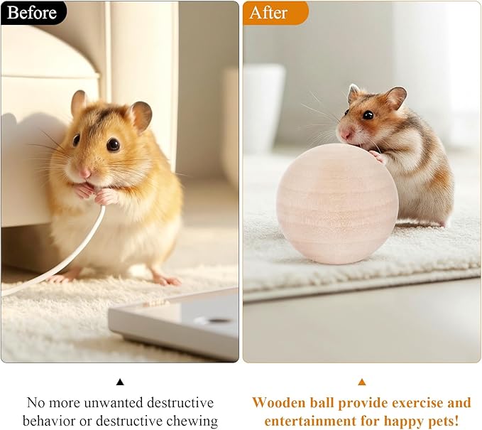 (2.36 inches) Hamster Wooden Grinding Ball Natural Pine Wood Non-Toxic Gnawing Toy pet Sports and Relaxation Supplies Golden Bear Flower Branch Mouse Teeth Care Interactive Ball