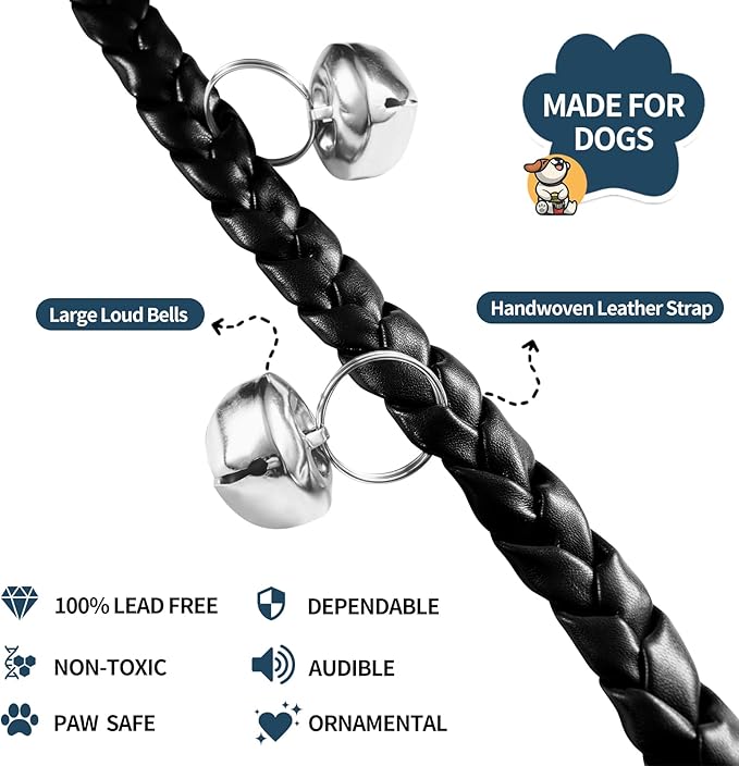 Dog Doorbells for Potty Training, Poly Urethane Puppy Door Bells, Hand-woven Dog Bells for Dog Training, Extra Loud Bells for Door Knob, Ring to Go Outside Doggie Pet Supplies. (Black twist)