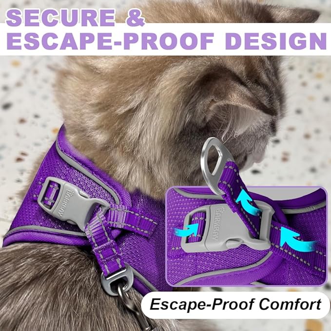 Cat Harness and Leash Set,Escape Proof Kitten Harness,Step in Adjustable Soft Lightweight,Easy Control,Reflective Strips Comfortable for Walking Travel(Purple,S)