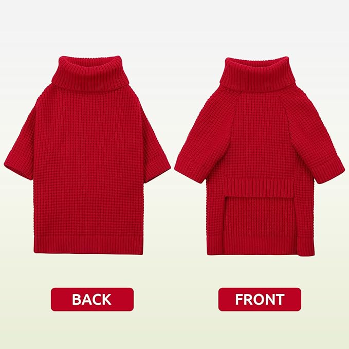 Queenmore Plaid Long Sleeve Knitted Dog Sweater with Check Pattern, Warm for Small Medium Dogs, Red