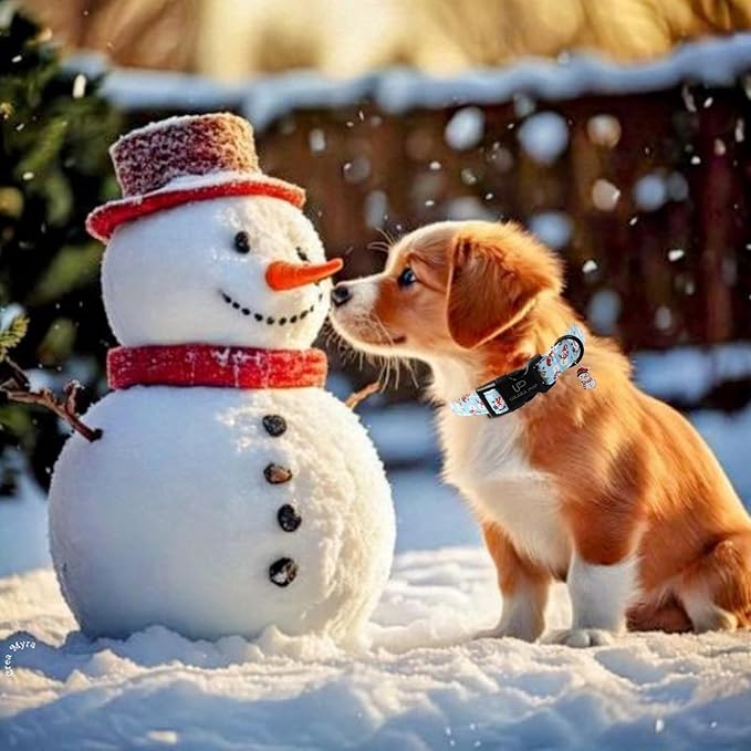Christmas Snowman Dog Collar - Xmas Dog Collars with Cute Snowman Patterns - Soft, Adjustable, Ideal for Winter Holidays L