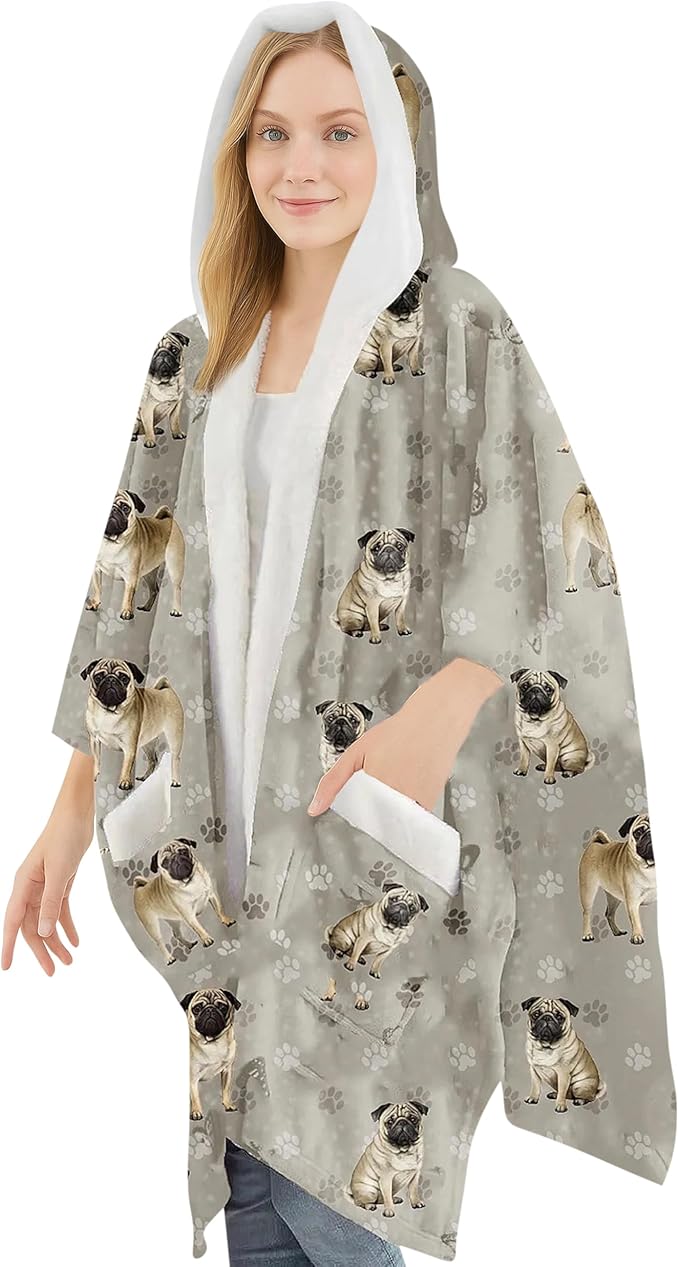 E&S Pets Sherpa Wearable Blanket Hoodie for Women – Soft Fleece Snuggs Wrap – 32 Dog & Cat Breeds – Warm Pet Lover Gifts