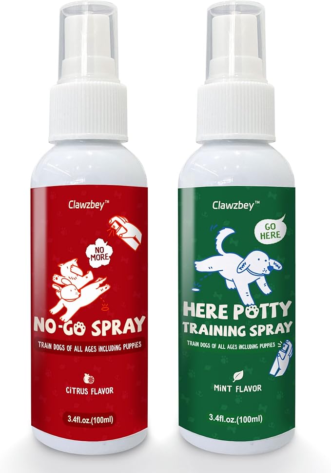 Dog Potty Spray Set, No-Go Spray & Here Potty Training Spray, Puppy Essentials, Stops Urination & Marking, Indoor and Outdoor Use (3.4 fl oz, 2 Pack)
