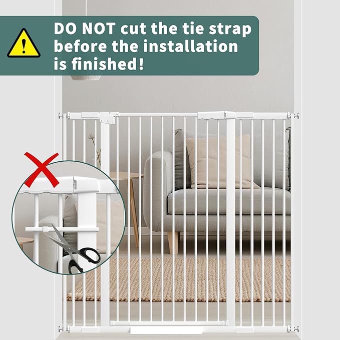 40.55" Tall 1.37" Ultra Narrow Spacing Dogs Pets Baby Gate for Doorway Hallway Safety Proof Indoor 61.61-69.48" Extra Wide Puppy Pressure Mounted No Drill Walk Through White Metal