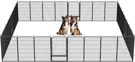 SunsGrove Dog Playpen with Wider Door, Heavy Duty Dog Pen, Anti Rust Dog Fence, Easy Insert into Soil, Pet Playpen for Yard RV Camping (45 inch, 32 Panels)