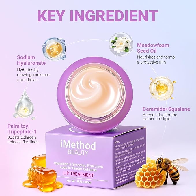 iMethod Lip Mask Overnight - Lip Sleeping Mask for Dry Lips, 8-Hour Hydrating Lip Balm with Hyaluronic Acid, Intense Moisturizing Lip Treatment to Nourish & Repair - Honey
