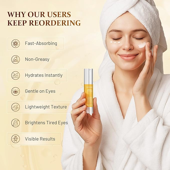Retinol Eye Cream for Dark Circles - Rapid Under Dark Circles,Wrinkles, Eye Bags, Puffiness Remover for Women and Men, Temporary Firming & Tightening Treatment 0.66 fl oz (Gold)
