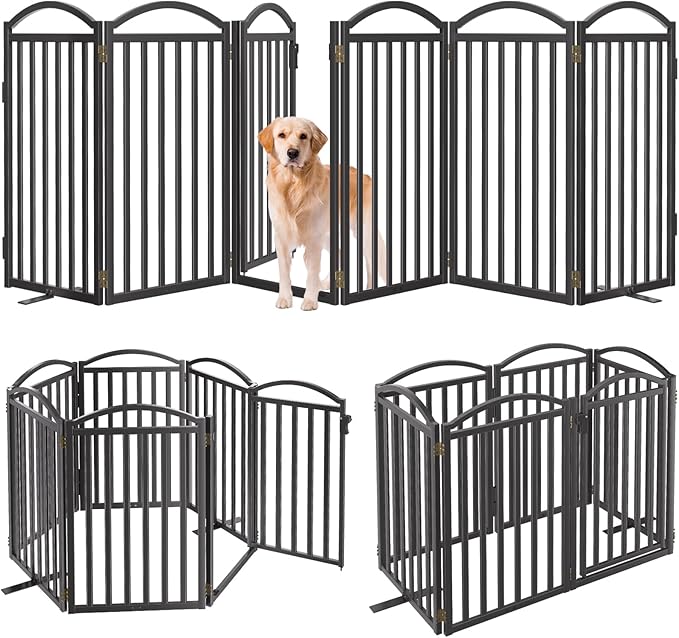 Malier Metal Freestanding Dog Gates with Door, 36'' Height Outdoor Indoor Dog Fences, Extra Wide Foldable Puppy Gate for Stairs (Black, 【6 Panels with Door】 120''W × 36''H)