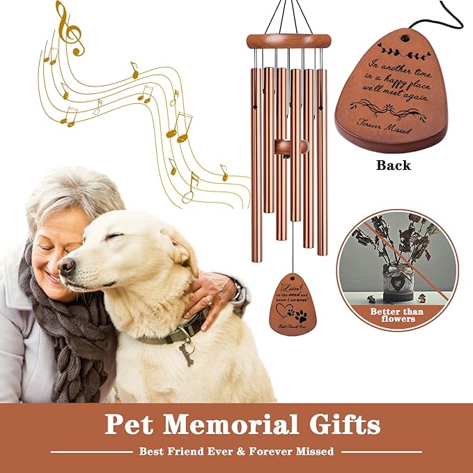Dog Memorial Gifts, 28" Pet Memorial Wind Chimes, Pet Loss Sympathy Gift, Loss of Dog Remembrance Condolences Passing Away Gift