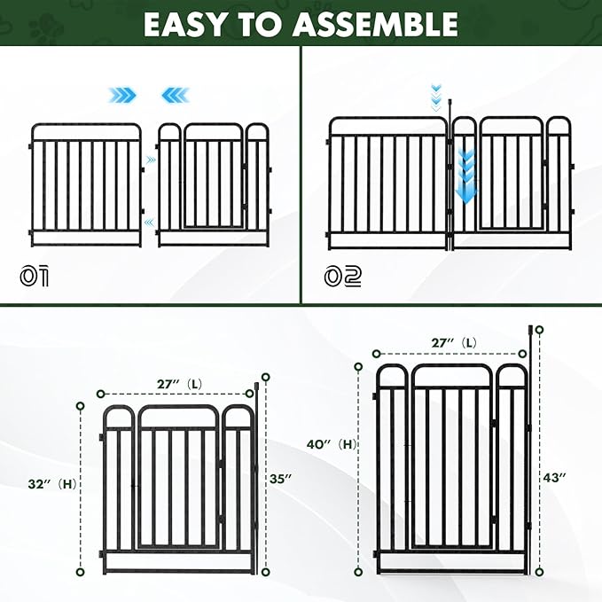 Durable Dog Fence 32" Height 32 Panels Thickened Dog Playpen with Portable Handle & Strap, Easy to Install – Stylish Curved Panel Design for Pets, Indoor Use Outdoor Use