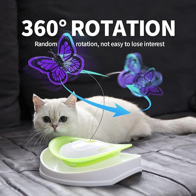 ALL FOR PAWS 2 in 1 Interactive Cat Butterfly Flutter Toy with Rolling Balls Automatic Kitten Spinner Toys for Indoor Cats