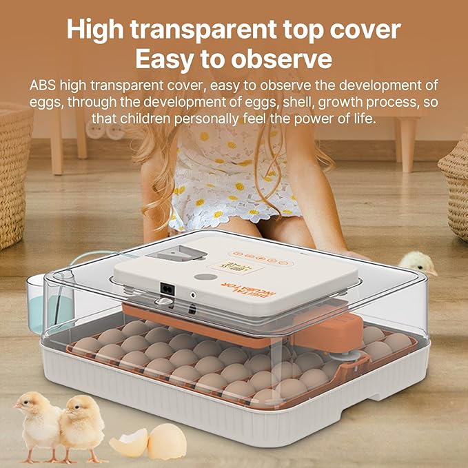 Tissting 56 Eggs Incubator - 3-in-1 with Automatic Egg Turning with External Injection Water Bottle,Household Small Poultry Hatching Machine with Egg Candler Light for Chicken