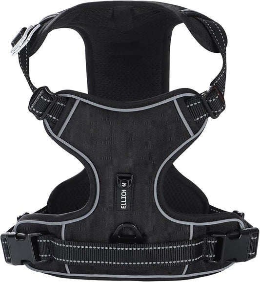 No Pull Dog Harness with 3 Snap Buckles,No Choke Front Lead pet Harness Reflective and Adjustable Soft Padded Vest for Small Medium Large Dog (Black, Extra Large)