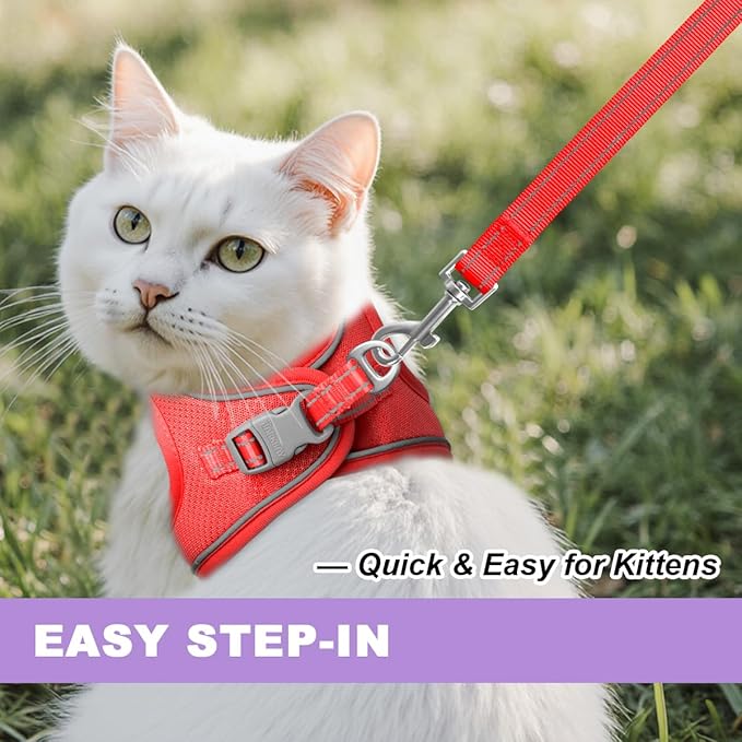 Cat Harness and Leash Set,Escape Proof Kitten Harness,Step in Adjustable Soft Lightweight,Easy Control,Reflective Strips Comfortable for Walking Travel(Red,XXS)
