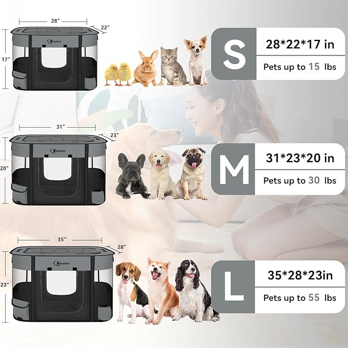 Dog Cat Playpen, Pet Puppy Portable Pens for Outdoor Travel Crate, Indoor After Surgery Use, Foldable Dog Kennel Tent for Rabbit or Small Animals and Tent Stakes (Dark Grey, Small)