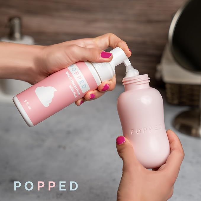 Popped New Mom Care Bundle & Baby Shower Gift Set - Peri Bottle, Witch Hazel Foam, Organic Nipple Balm, Hot/Cold Packs (2 Count) | Postpartum Essentials Bundle