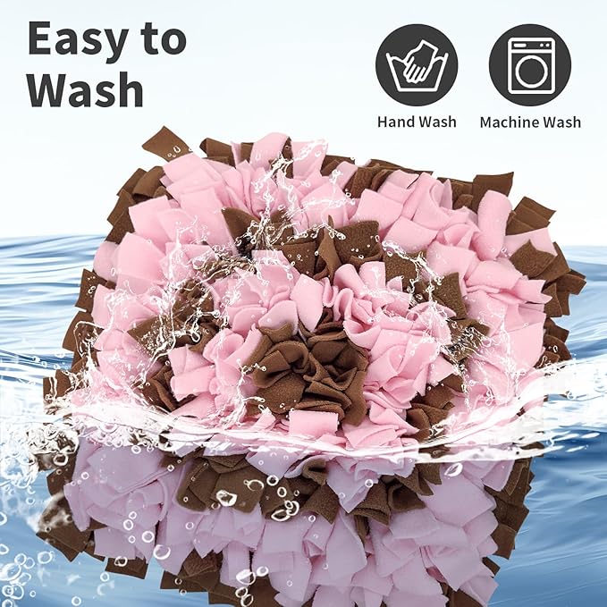 Pet Snuffle Mat for Dogs, Dog Feeding Mat, Nosework Training Mats for Foraging Instinct Interactive Puzzle Toys (Brown&Pink)
