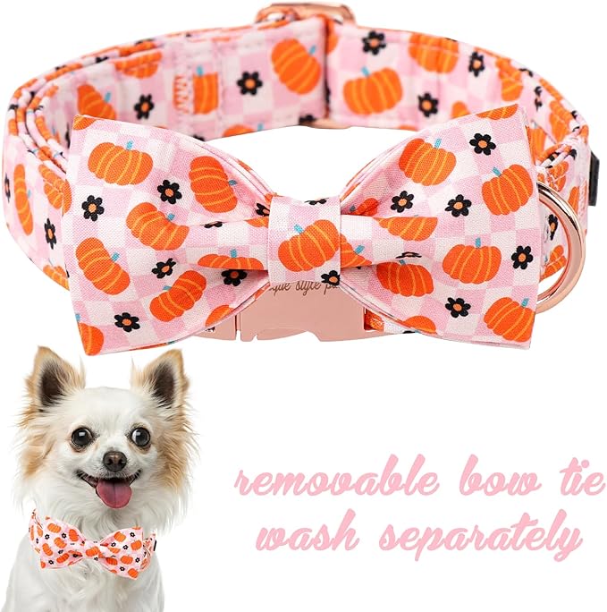 Unique Style Paws Halloween Day Dog Collar with Bow Pink Pumpkin Cotton Dog Collars for Small Medium Large Dogs